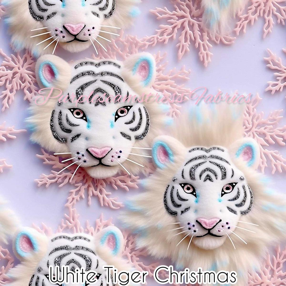 White Tiger Christmas  Fabric