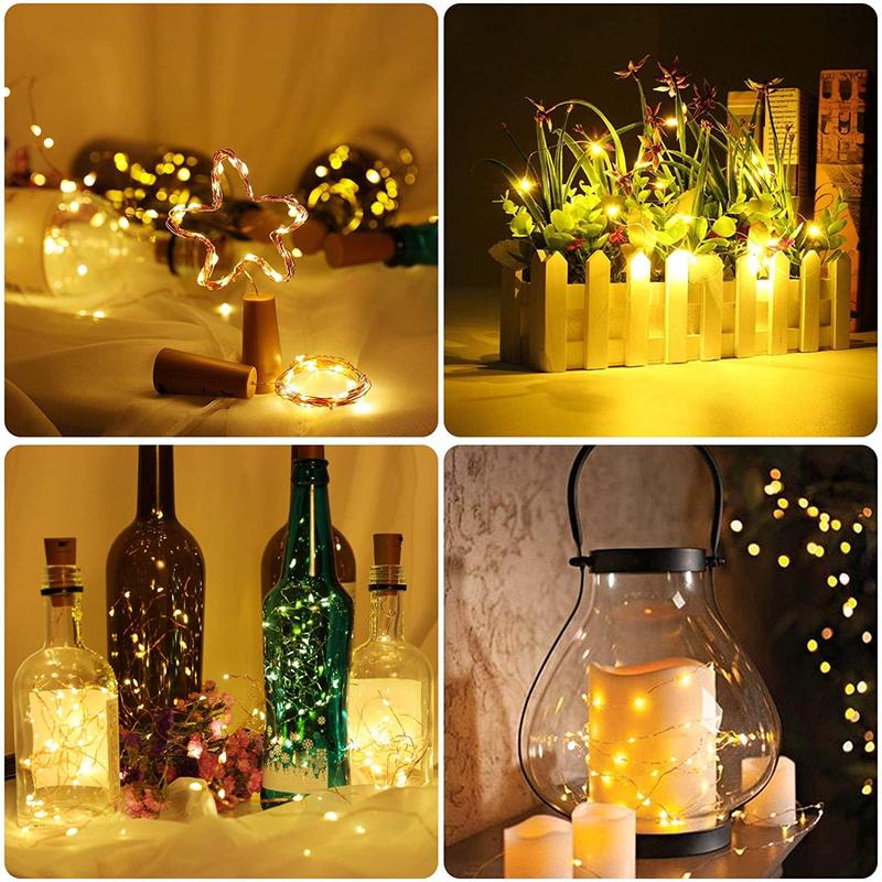 Wine Bottle Lights with Cork for DIY, Party, Decor, Christmas