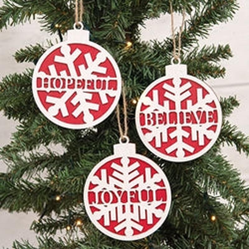 Wooden Sparkle Snowflake Winter Word Bulb Ornament - 3 Asstd.