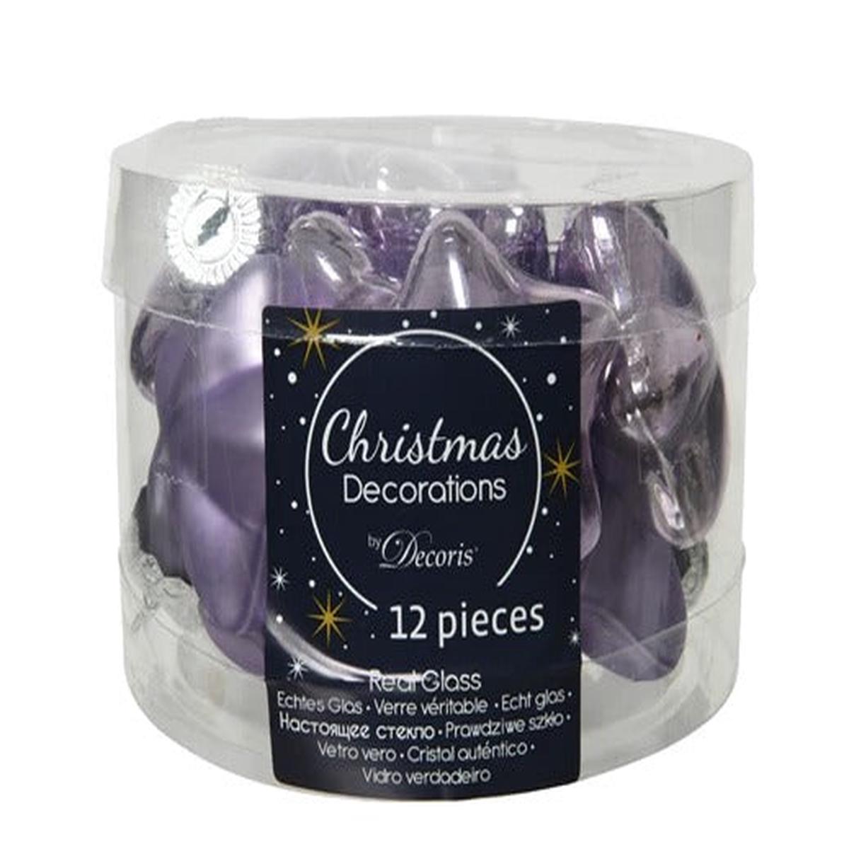 12-Piece Pink and Purple Glass Christmas Tree Decoration with Stars