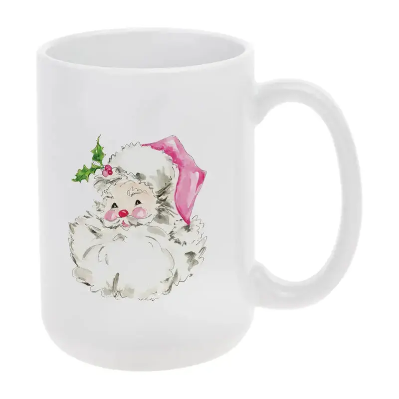 14 oz Pink Santa Ceramic Mug Christmas Rosanne Beck