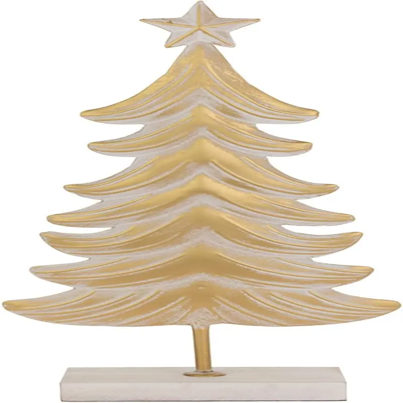 Christmas Tree for Tabletop Mantel Shelf Winter Holiday Decorations for Home, Large, Metal White & Burnished Gold Tree