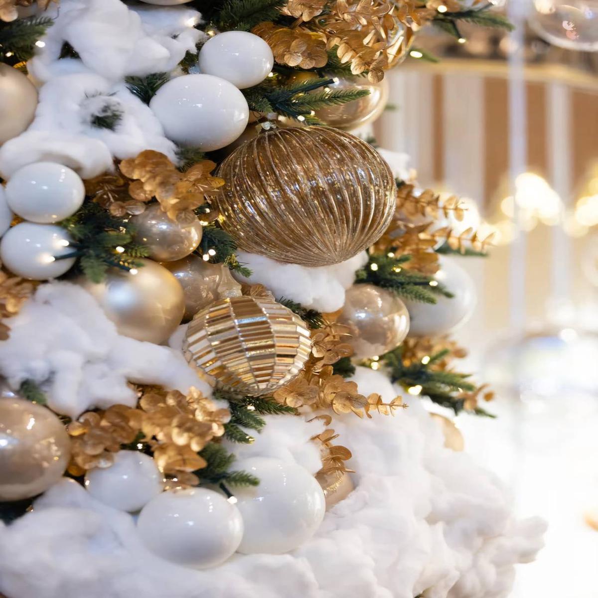 12cm Gold Striped Glass Christmas Tree Ball