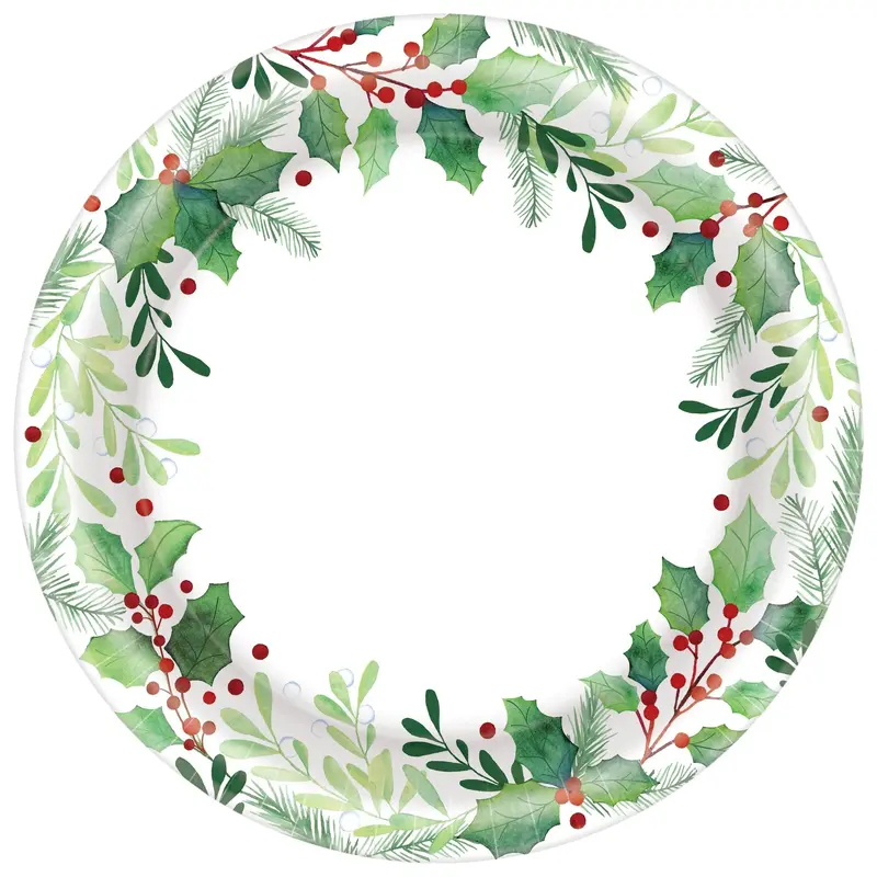 Traditional Holly Round Plates, 8 1/2