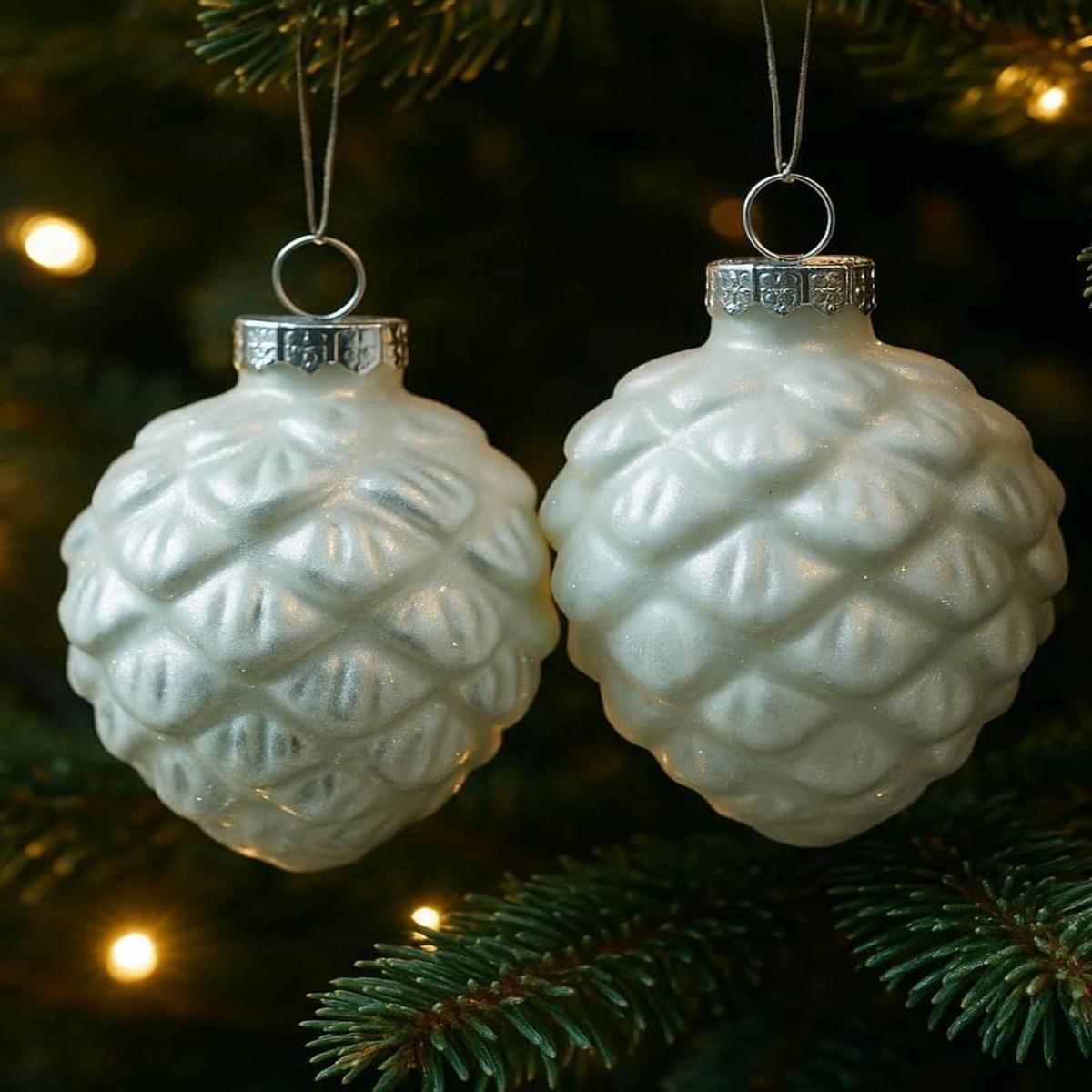 White Pine Cone Christmas Tree Ball 7cm