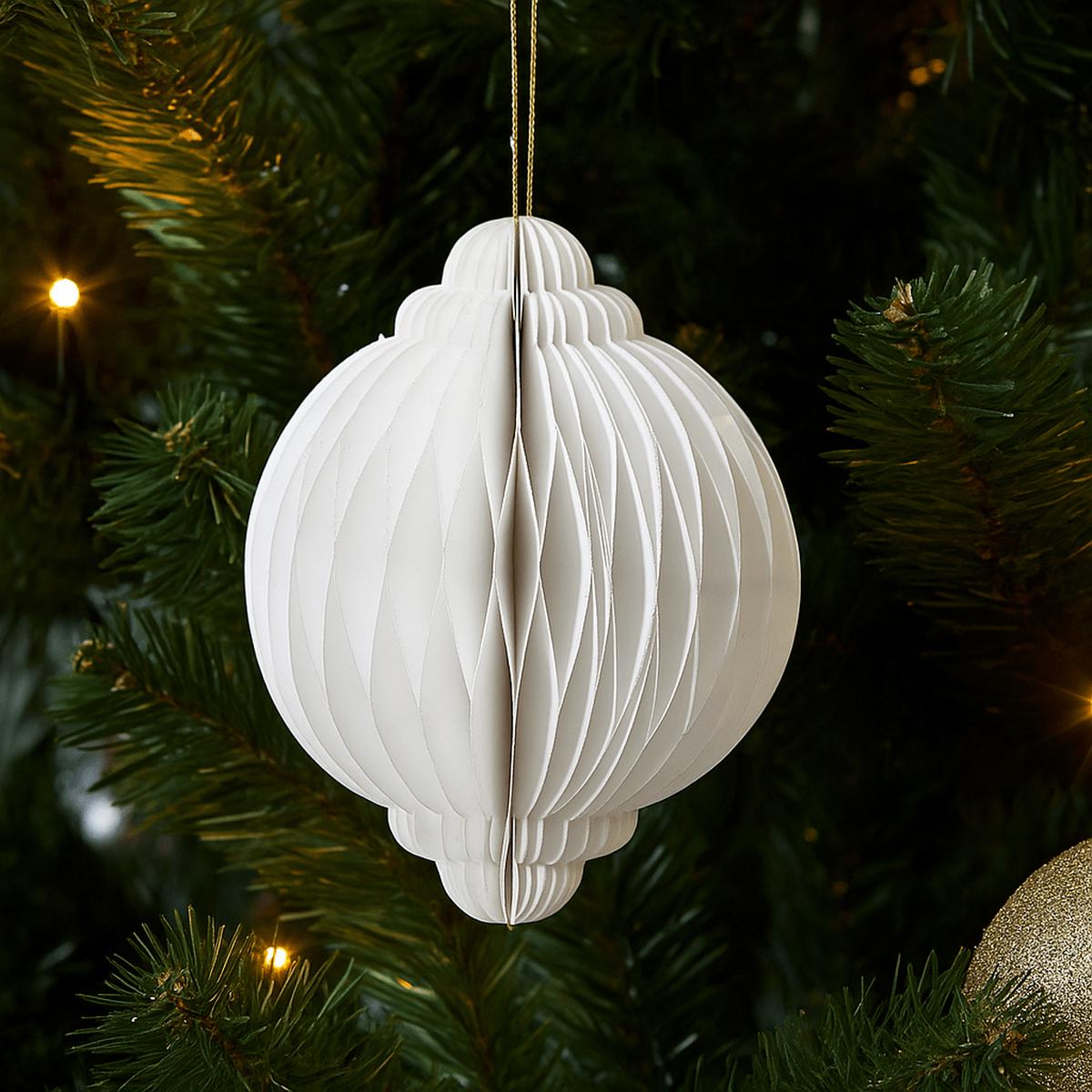 White Paper Onion Christmas Tree Decoration - 20cm