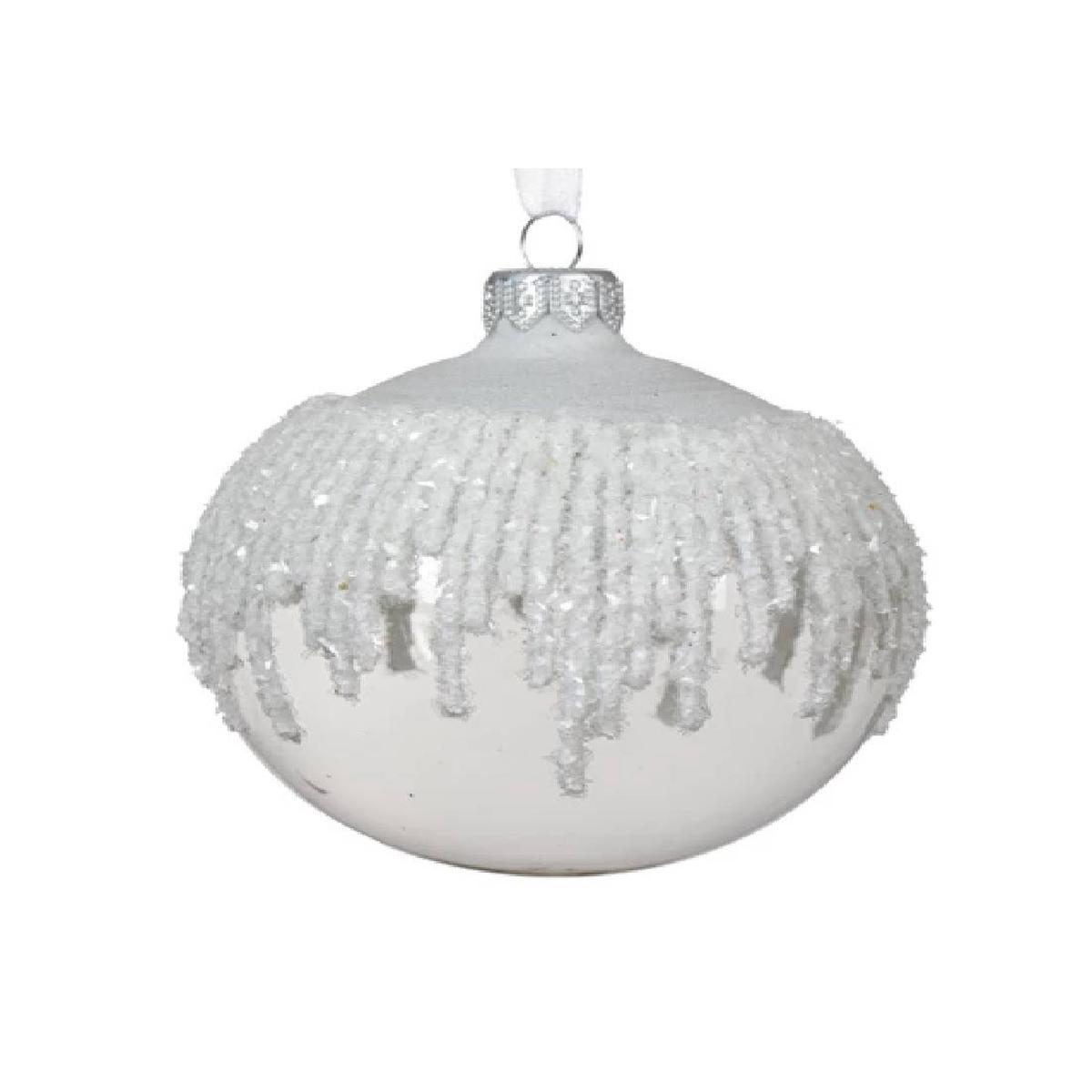 White Glass Christmas Tree Ball with Glitter D8cm