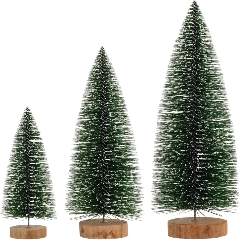 Bottle Brush Christmas Tree for Tabletop Mantel Shelf Winter Holiday Decorations for Home, 3 Sizes, Green White Tipped Trees