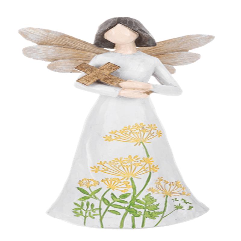 Wildflower Angel Figurine - Yellow Flowers Angel with Cross
