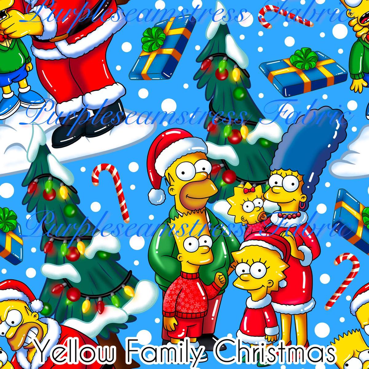 Yellow Family Christmas  Fabric