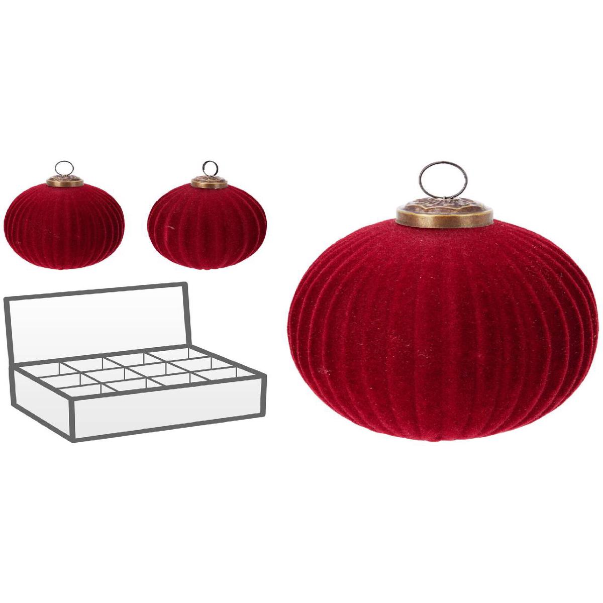10cm Red Striped Velvet Christmas Tree Ball