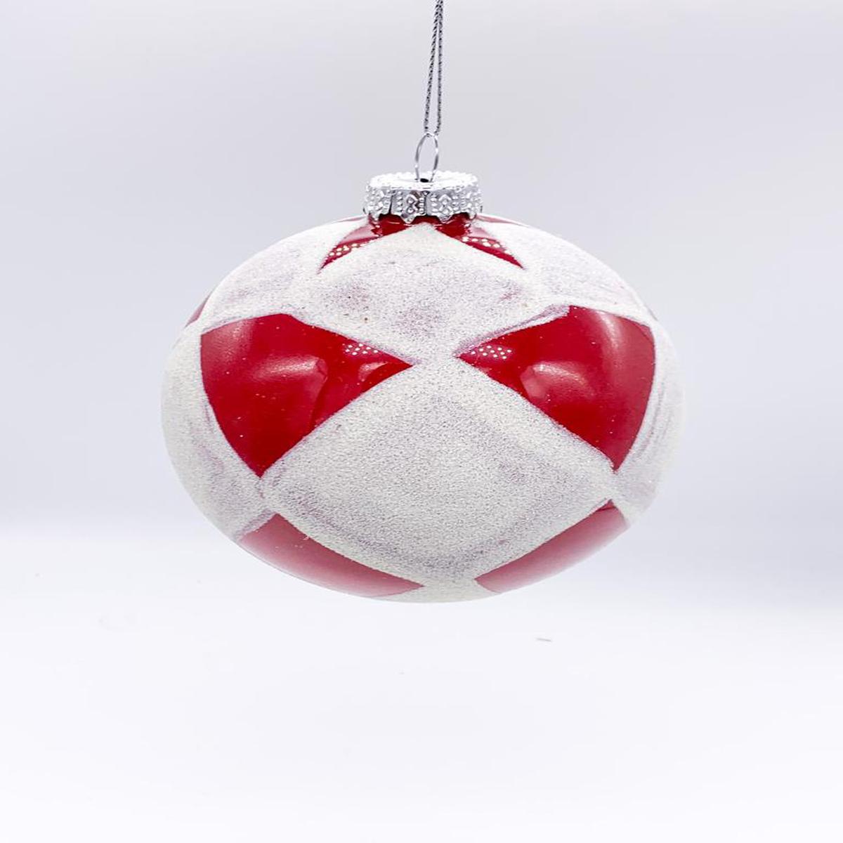 10cm Red and White Checkered Glass Christmas Tree Ball