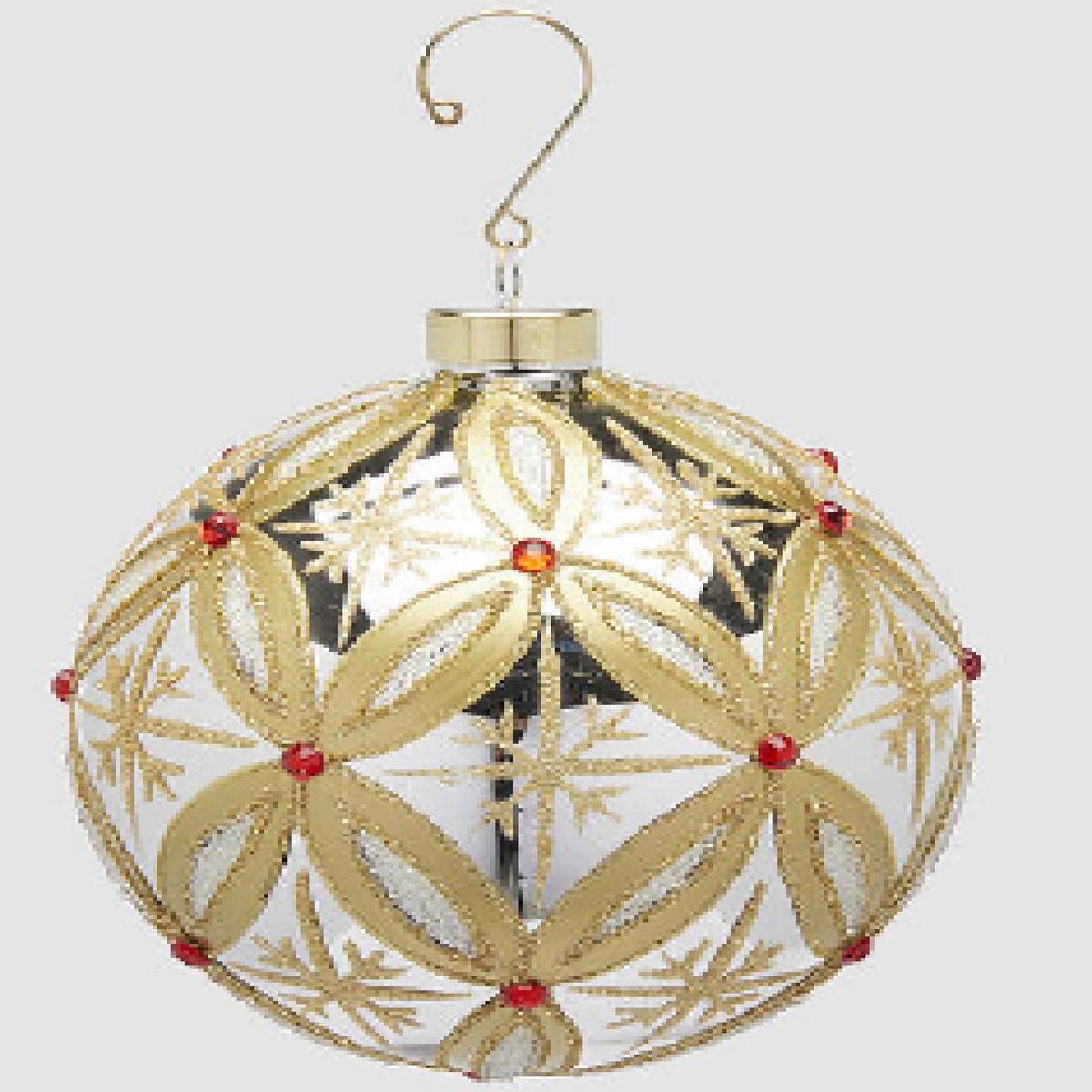 12cm Glass Christmas Tree Ball with Silver and Gold Rubies
