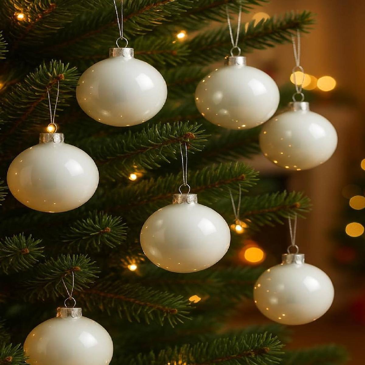 White Glass Christmas Tree Ball Winter 8cm
