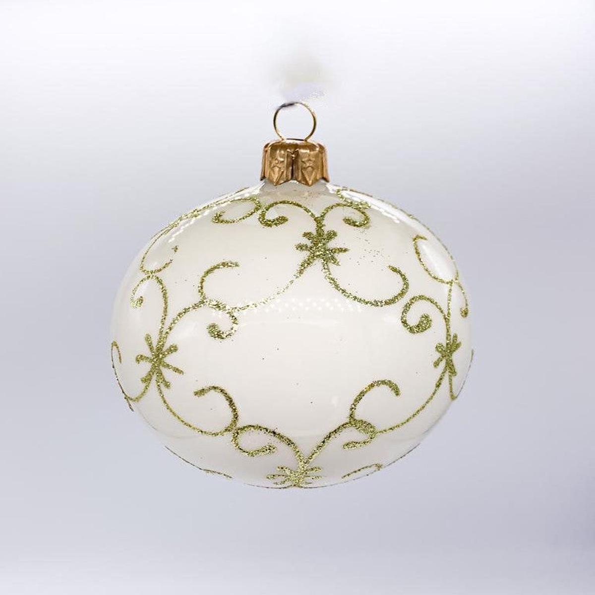 White Glass Christmas Tree Ball with Gold Glitter Decoration, 8cm