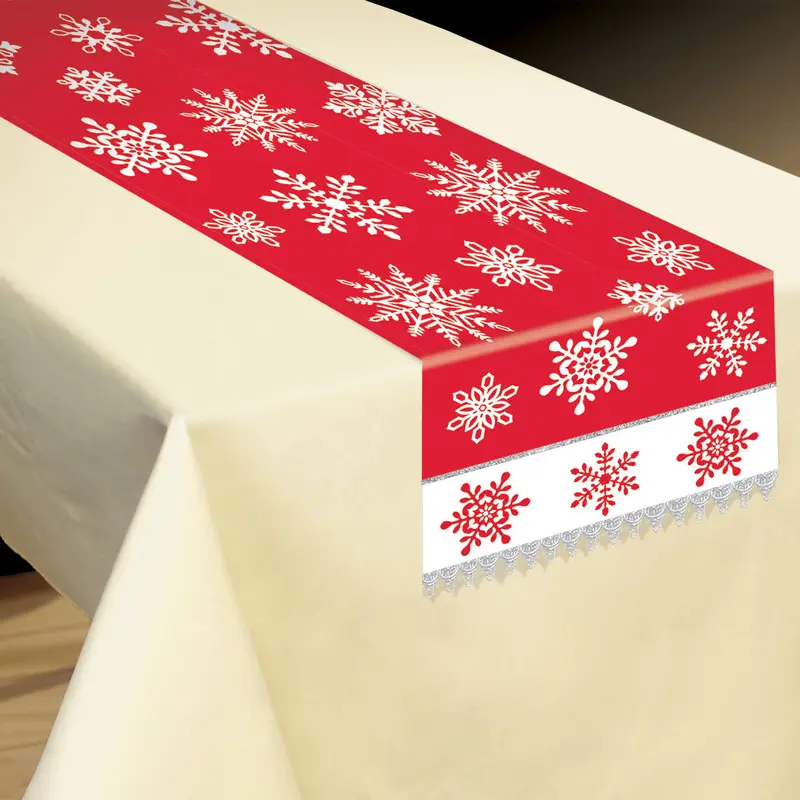 Christmas Red and White Snowflake Table Runner