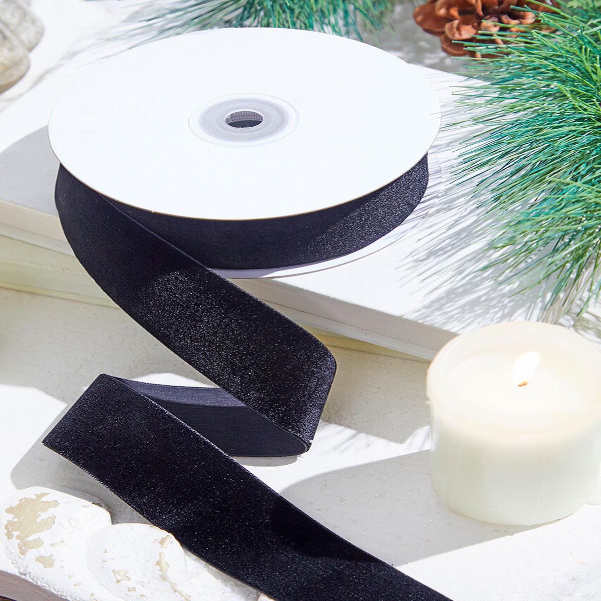 1.5 Inch x 10 Yards Black Unwired Velvet Ribbon