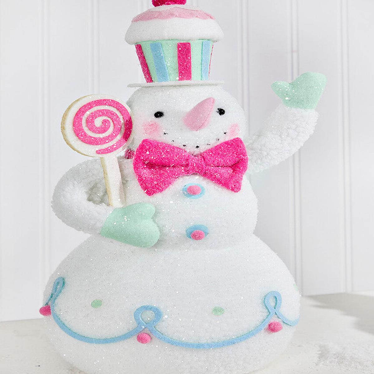 16.5 Inchi Fabric So Sweet Snowman Festive Pastel Holiday Dcor Figurine