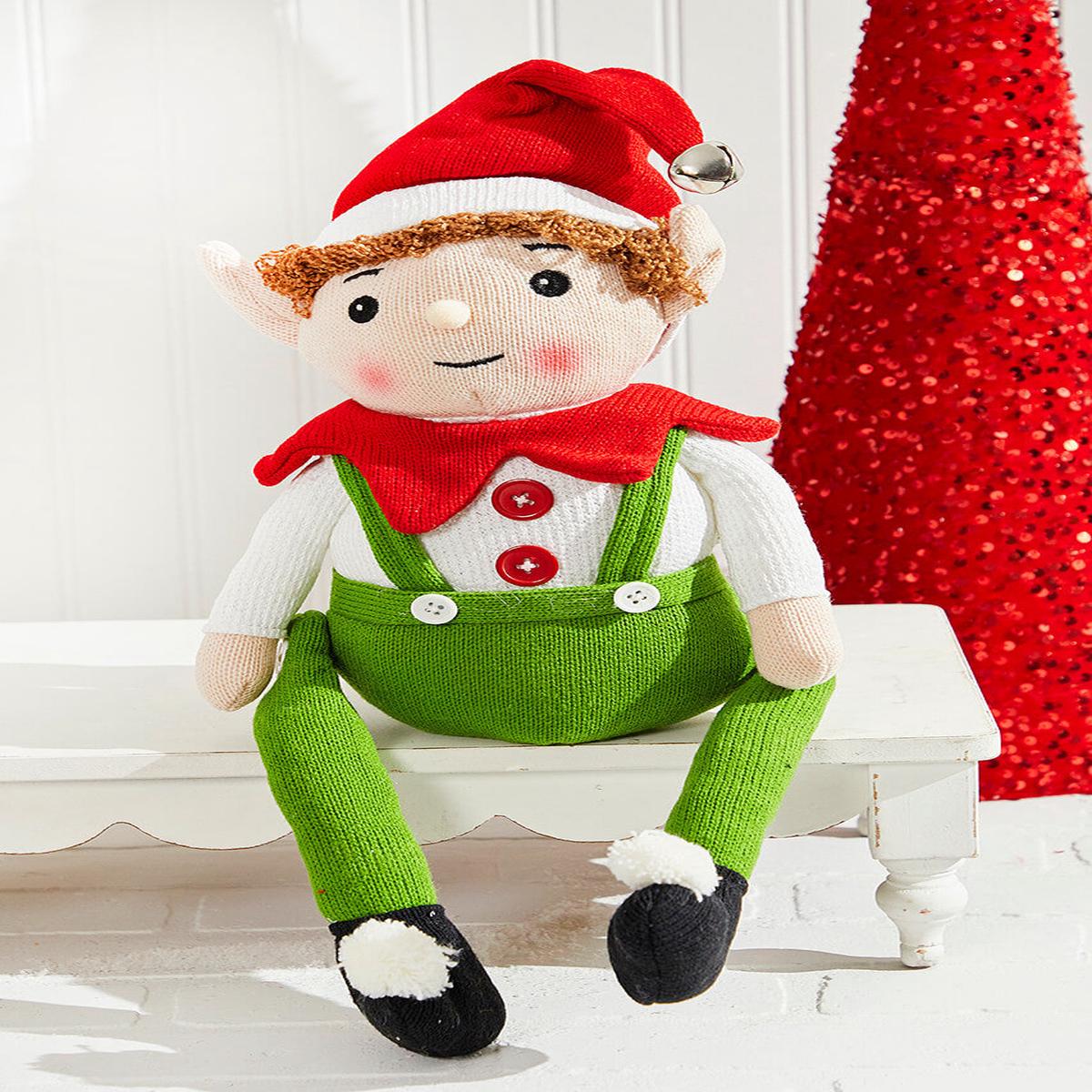 20 Inchi Fabric Alpine Sitting Santa Elf Christmas Holiday Decor
