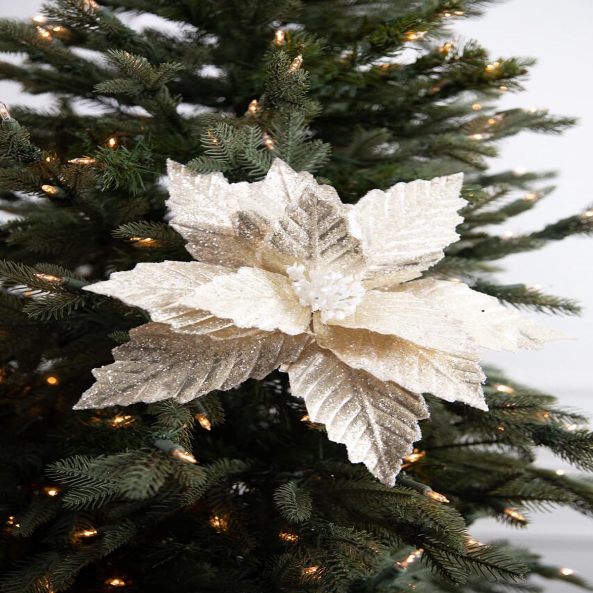 22 Inch Champagne Metallic Poinsettia Stem
