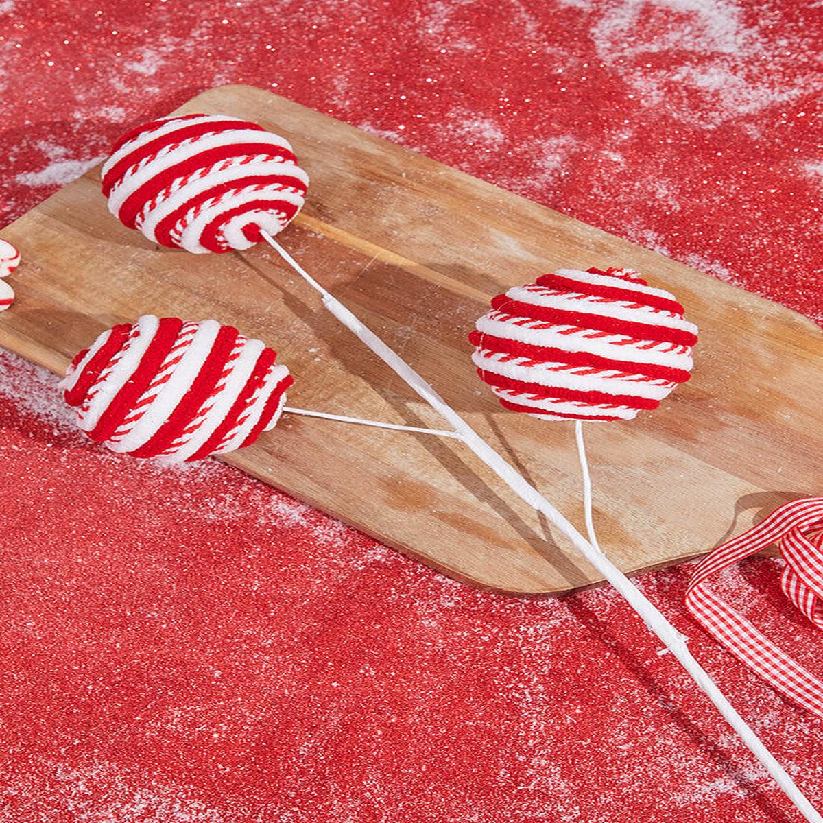 24 Inch Red/White Peppermint Ball Spray  Festive Candy-Inspired Holiday Accent