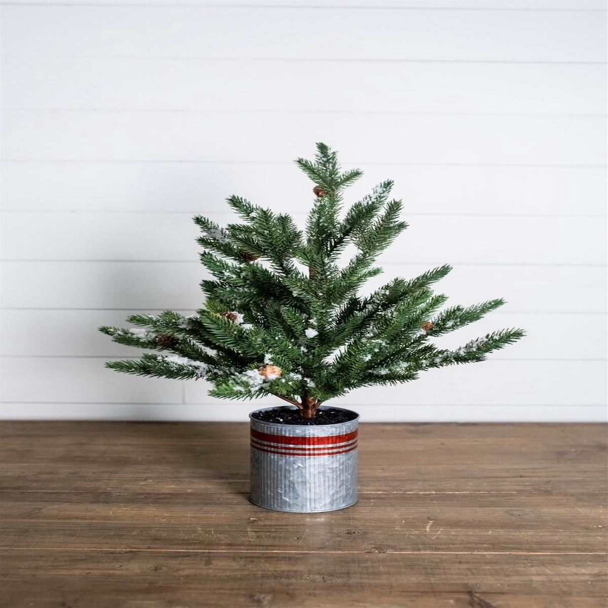 24 Inchi Farmhouse Potted Snowy Pine Tree Rustic Winter Holiday Dcor