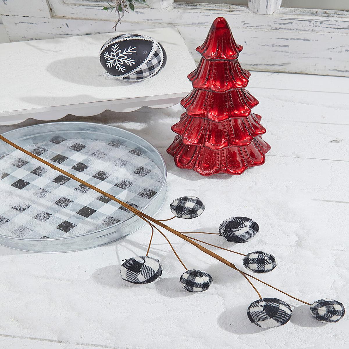 25 Inch Black & White Buffalo Check Plaid Ball Spray