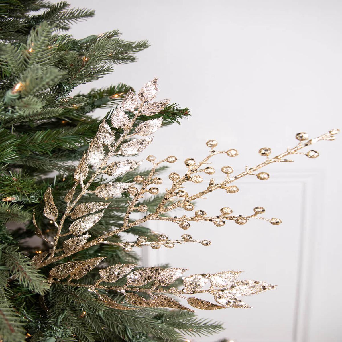 29 Inch Glitter Smilax Berry Spray Champagne Decorative Christmas Stem