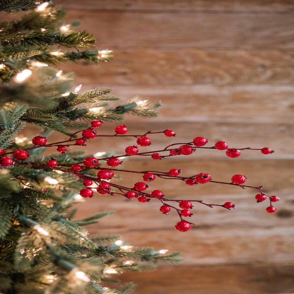 30 Inch Mini Red Pomegranate Christmas Spray  Bold Festive Elegance for Warm Holiday Styling