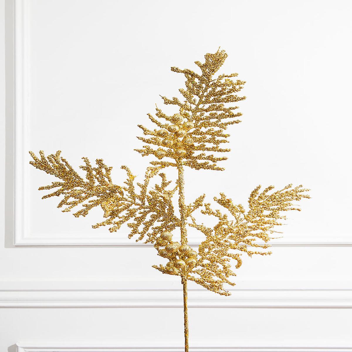 36 Inch Gold Glitter Pine Berry Spray  Radiant Holiday Elegance for Luxurious Christmas Dcor