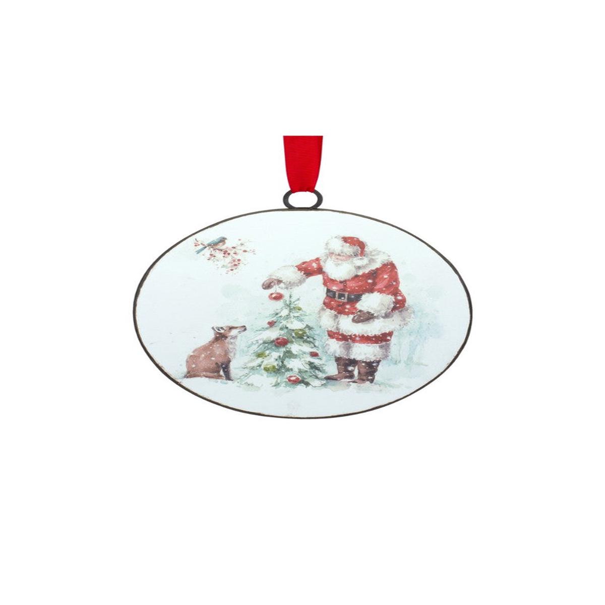 5.75 Inch Santa and Animal Disc Ornament
