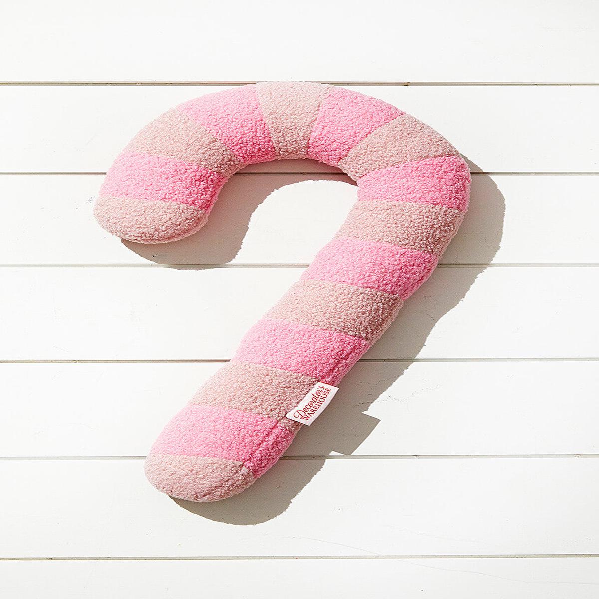 Pink Candy Cane Pillow Christmas Winter Decor Plush Cushion