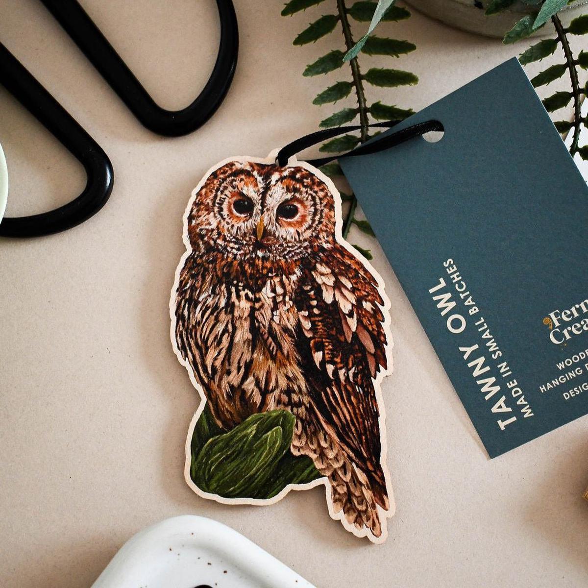 Tawny Owl Wooden Hanging Decoration