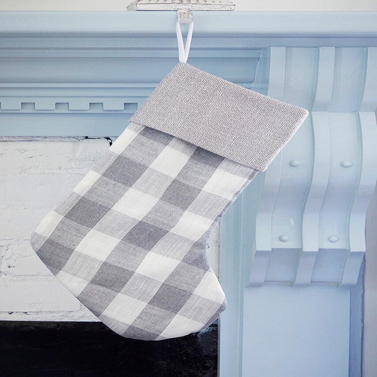 White & Gray Checkered Stocking Christmas Hanging Holiday Decor