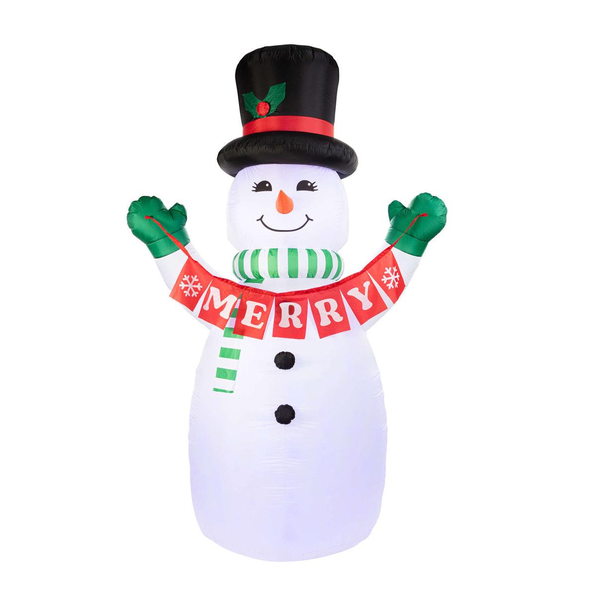 10' Outdoor Inflatable Merry Snowman LED Christmas Yard Decoration with Banner