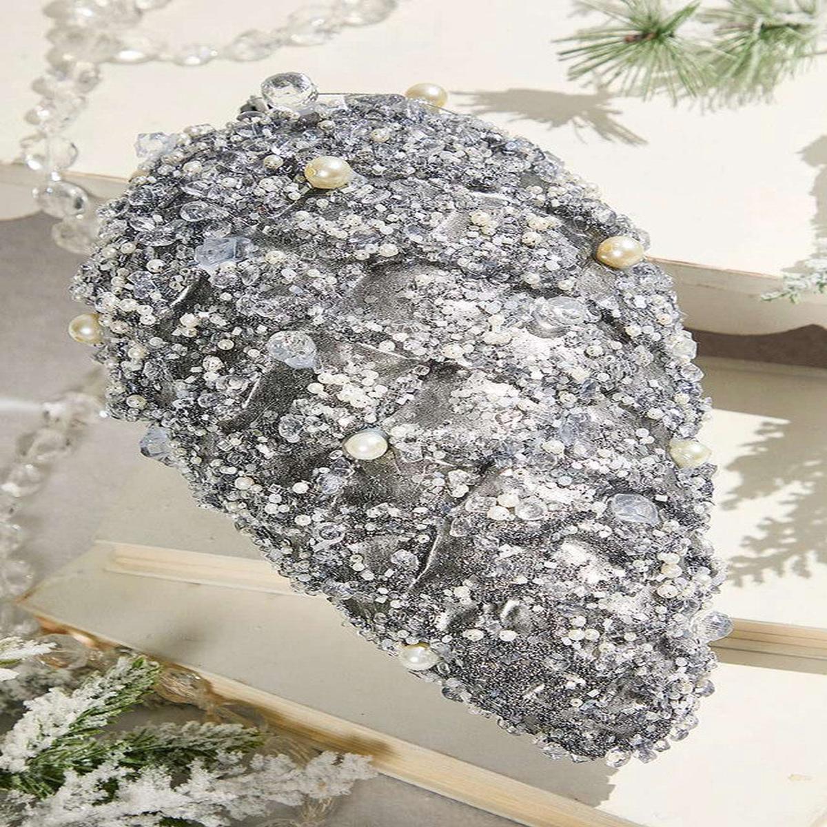 11 Inchi Pinecone Ornament with Jewel - Platinum Elegant Luxury Christmas Tree Decoration