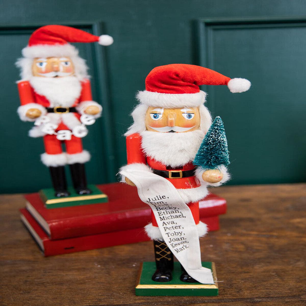 15 Inch Santa Nutcracker with List and Christmas Tree Plush Beard Holiday Decorative Figurine Tabletop Accent
