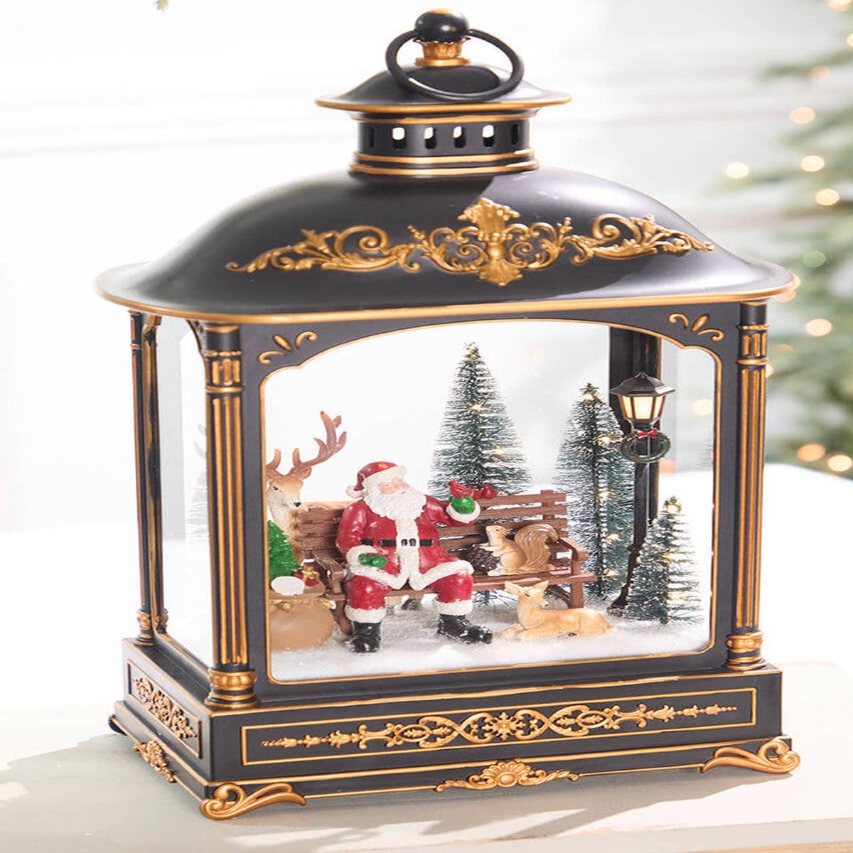 17.5 Inch LED Lantern with Santa and Animals Festive Christmas Tabletop Dcor