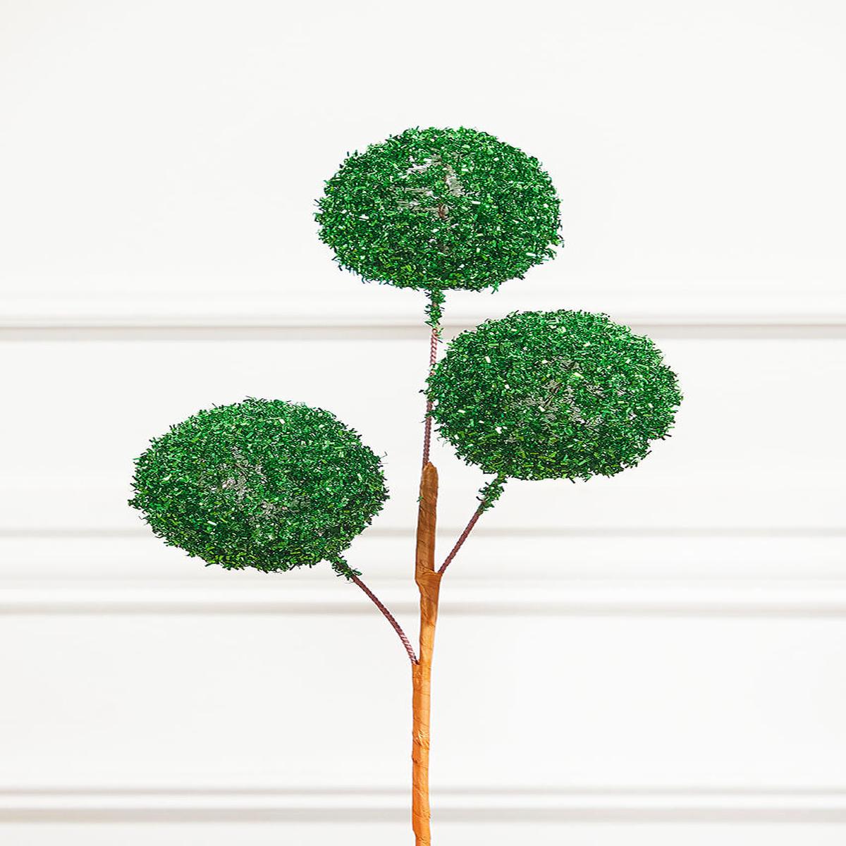 18 Inch Green Tinsel Ball Pick Decorative Christmas Spray