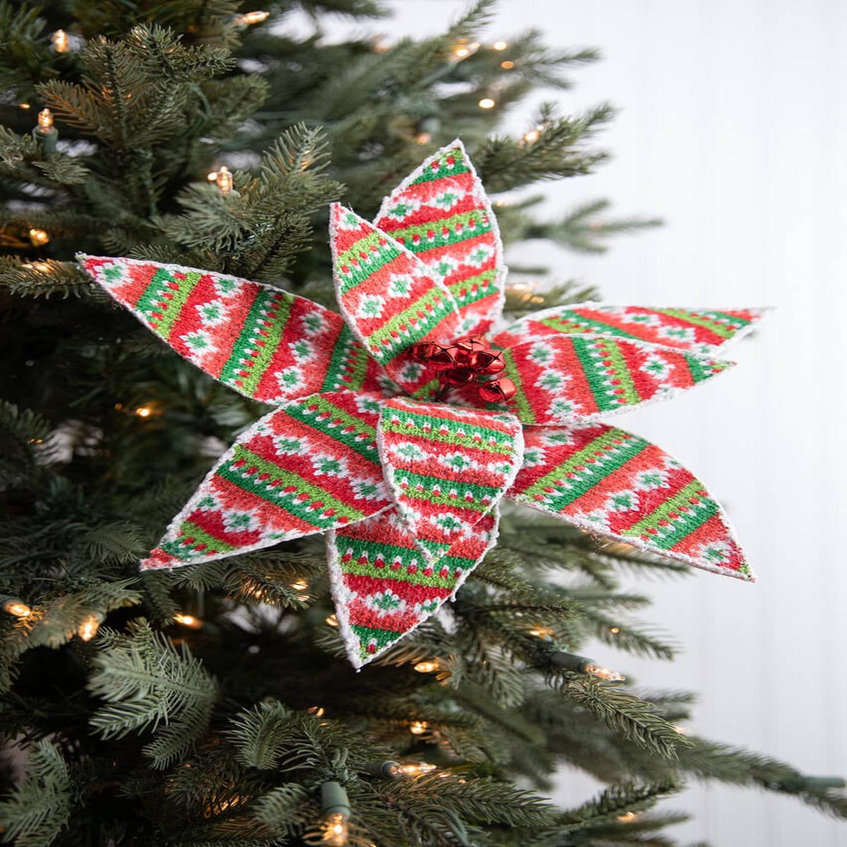22 Inch Patterned Poinsettia Stem