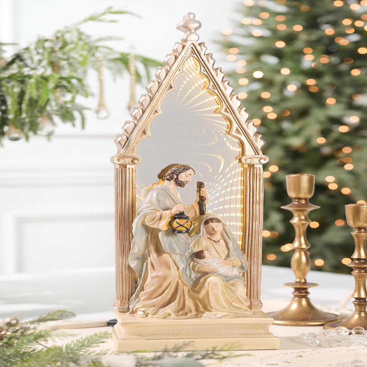 23 Inch Holy Family with Ekkolight Illuminated Nativity Scene Christmas Religious Dcor