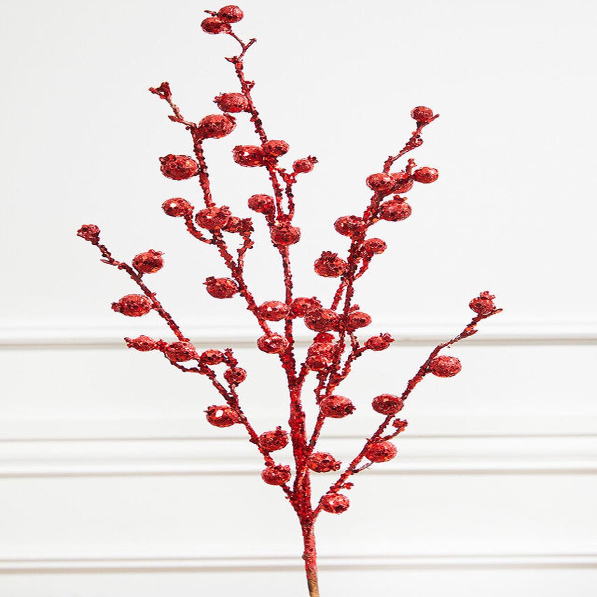 30 Inch Glitter Mini Pomegranate Spray  Red | Festive Elegance for Holiday Styling