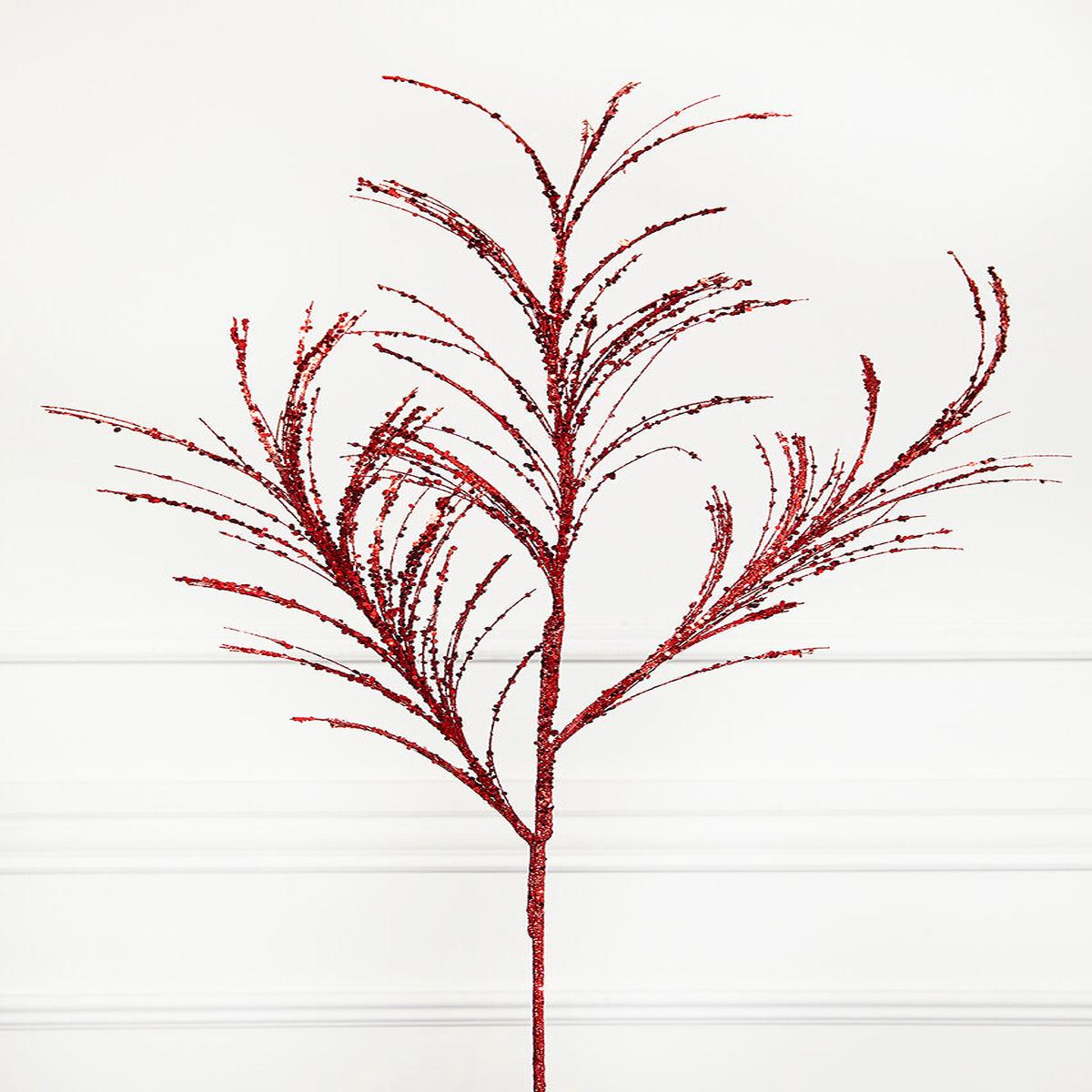 34 Inch Red Glitter Pampas Grass Spray