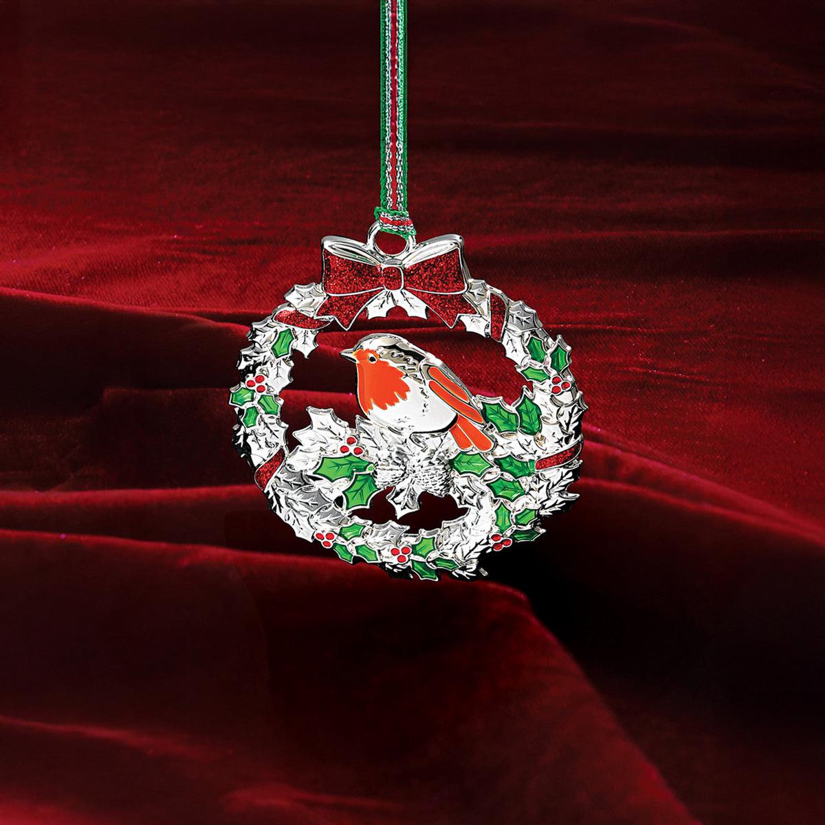 Newbridge Silverware Robin with Holly Christmas Tree Decoration -New 2025