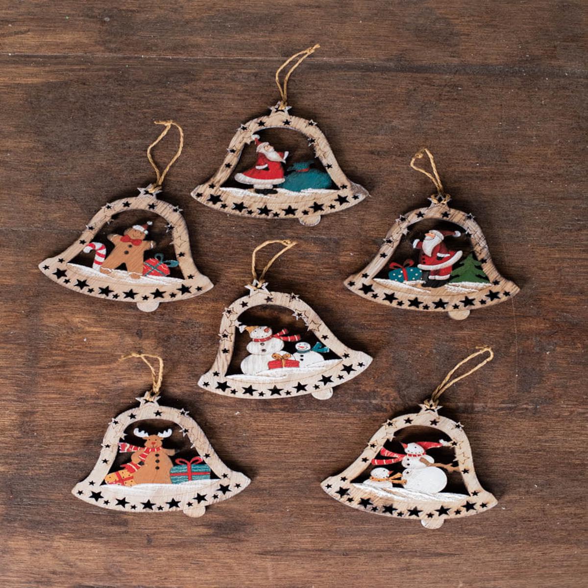 Plywood Bell Christmas Ornament 4 Inch Rustic Vintage Tree Decor
