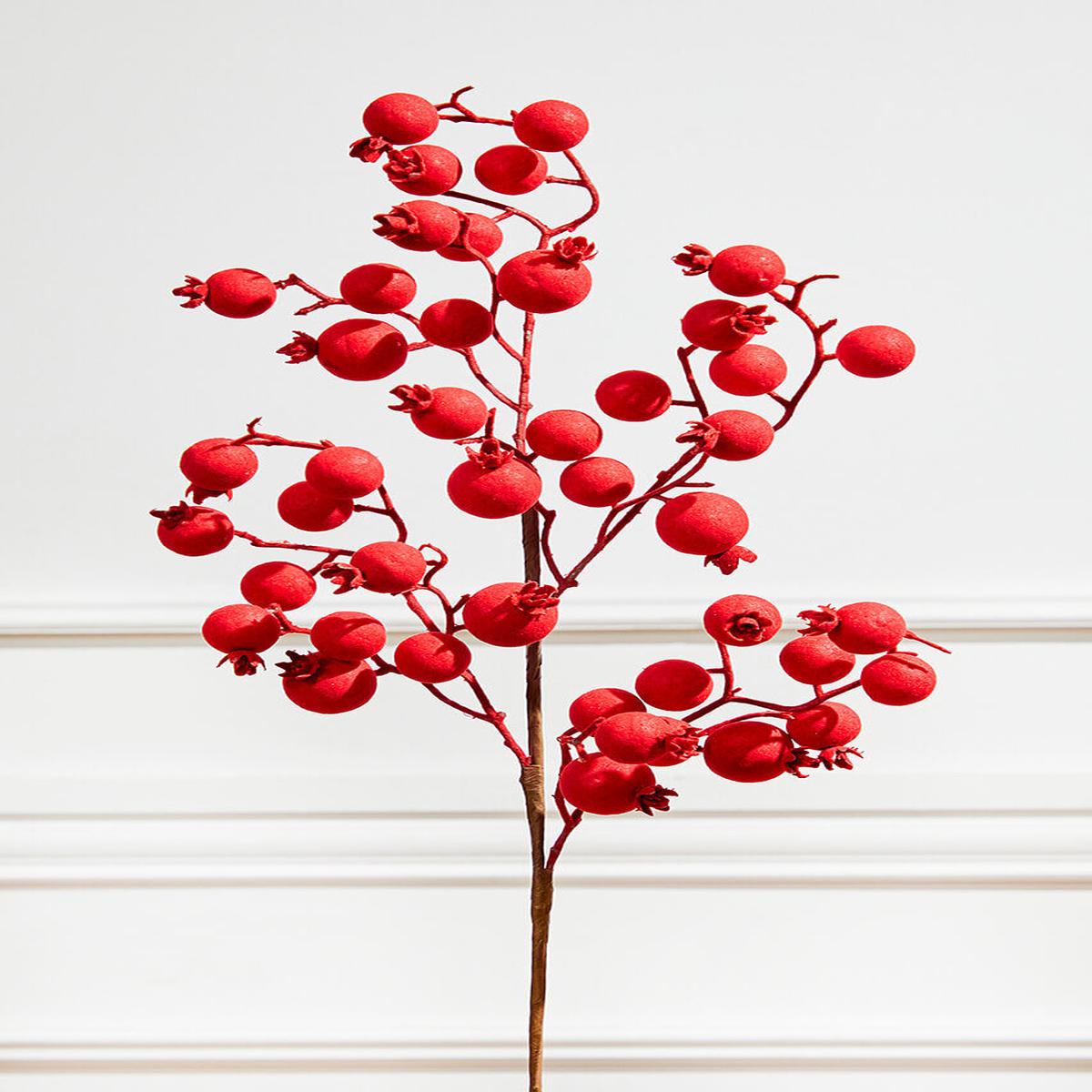Red Flocked Berry Spray 29 Inch Festive Christmas Decor