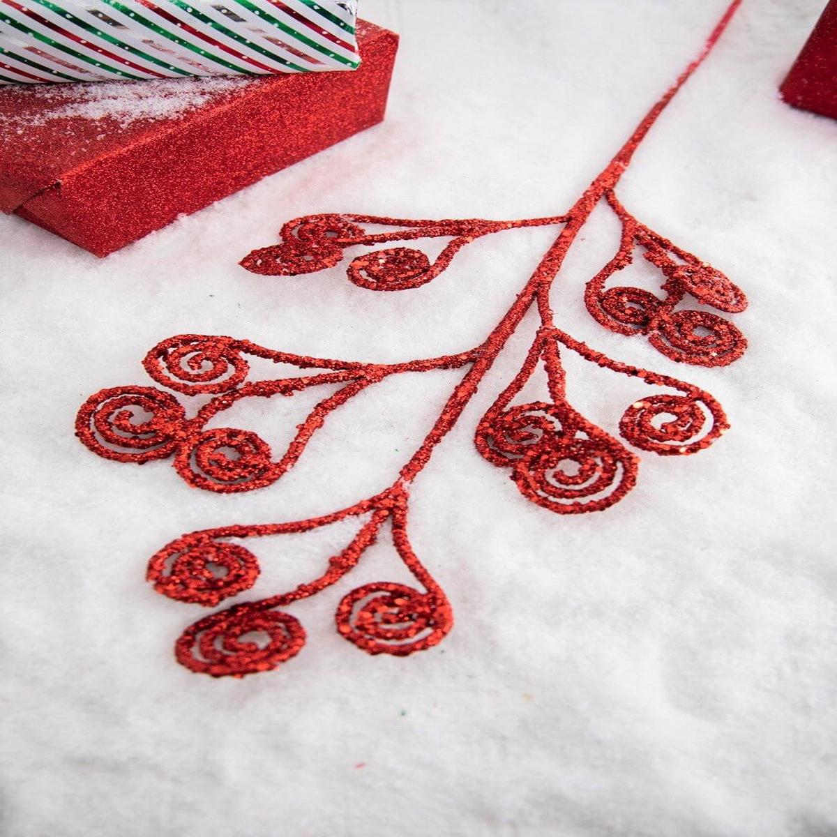 Red Glitter Curly Stem 26 Inch Christmas Tree Decorative Spray