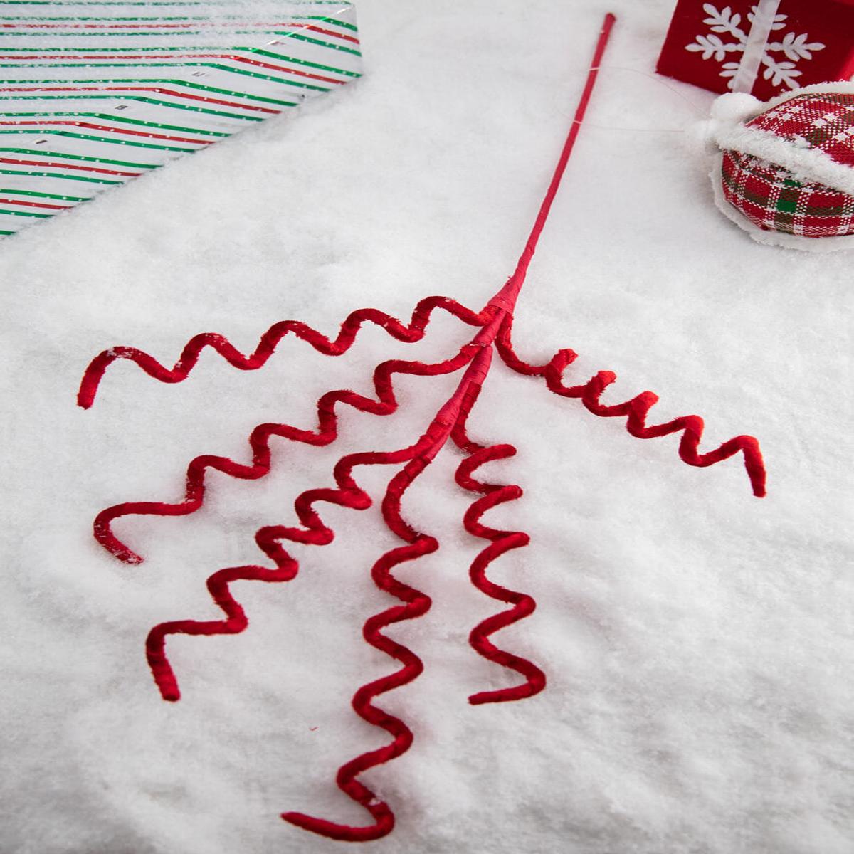 Red Velvet Curly Spray 25 Inch Christmas Tree Decoration