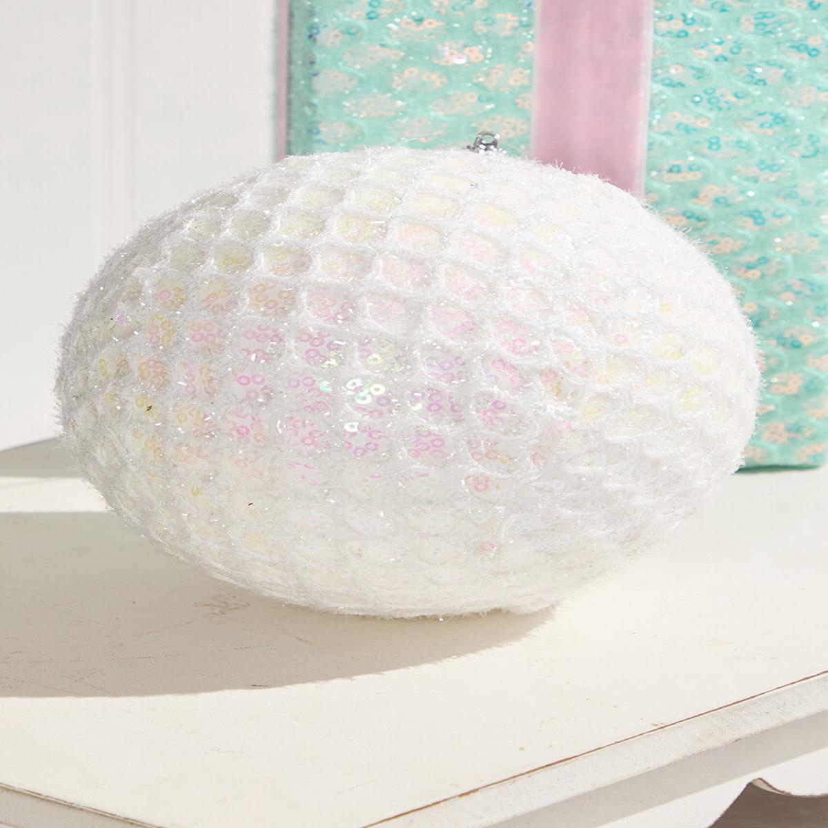 White Mesh Ball Ornament 6 Inch Iridescent Winter Christmas Decor