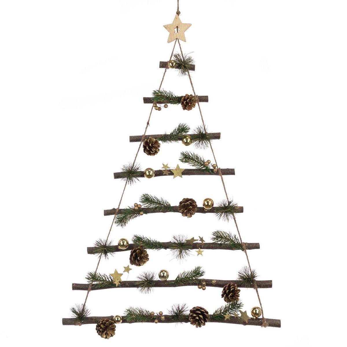Wood Pine & Bauble Wall Ladder